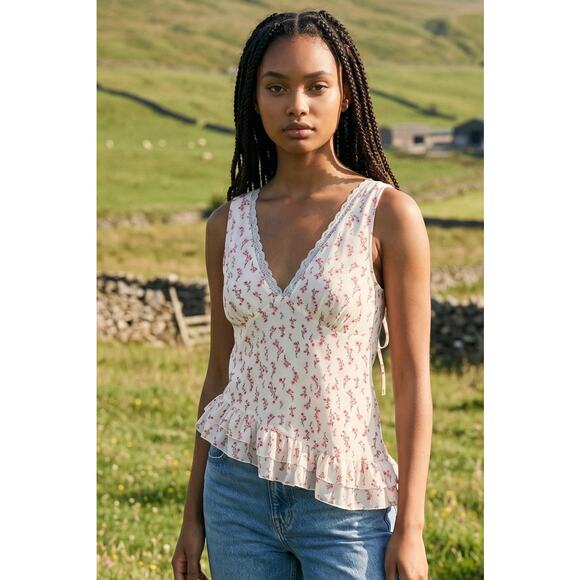 wild fable Tops - Wild Fable Floral Tie Back Tank Top XS NWT Peplum Flowy Romantic Cottagecore